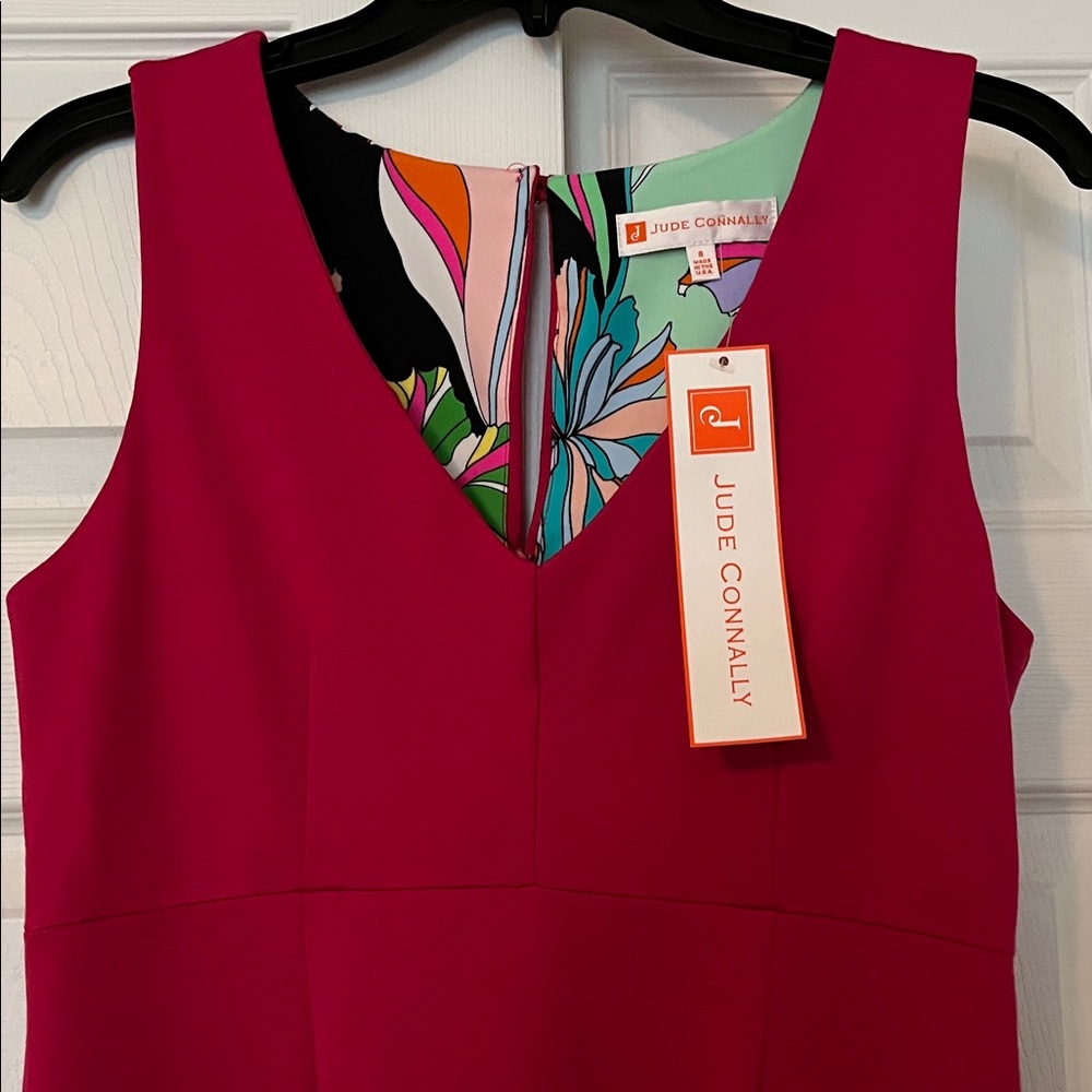 NWT Jude Connally Dark Fuchsia Naomi Ponte Sleeveless V-neck Sheath Dress sz S - Picture 5 of 13